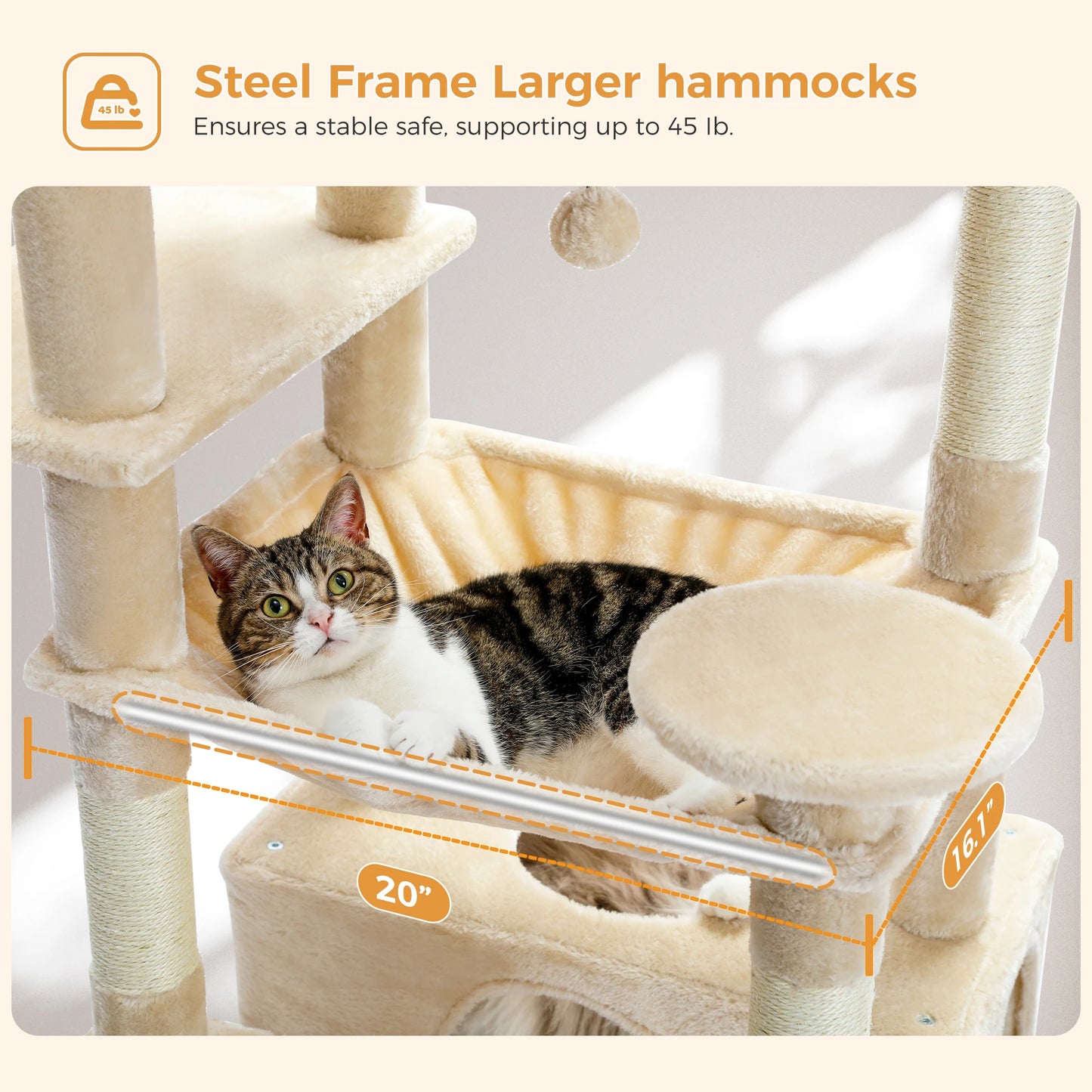 Multi-Level Cat Tower with Scratching Posts, Hammock and Cat Condo