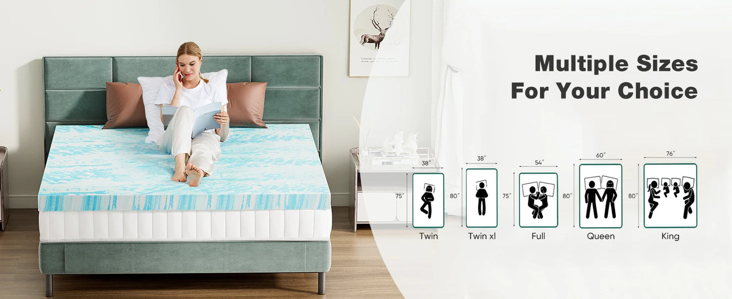 JHK 2 or 3 Inch Gel Memory Foam Cooling Mattress Topper