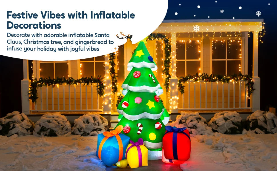 7FT Christmas Tree Inflatables Outdoor Decoration with 3 Gift Boxes Build-in LEDs