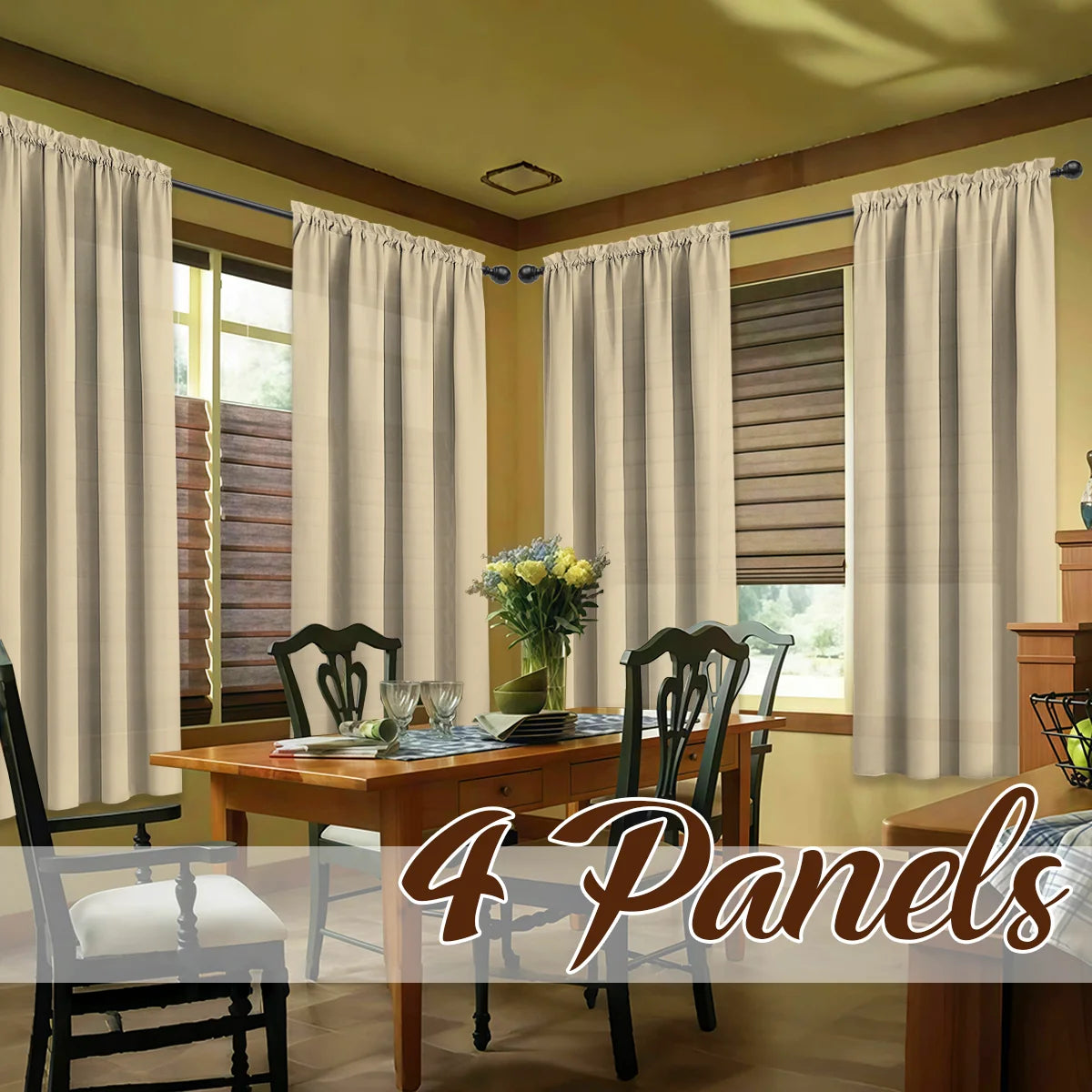 4 Panels Light Filtering Rod Pocke Soft Touch Curtains