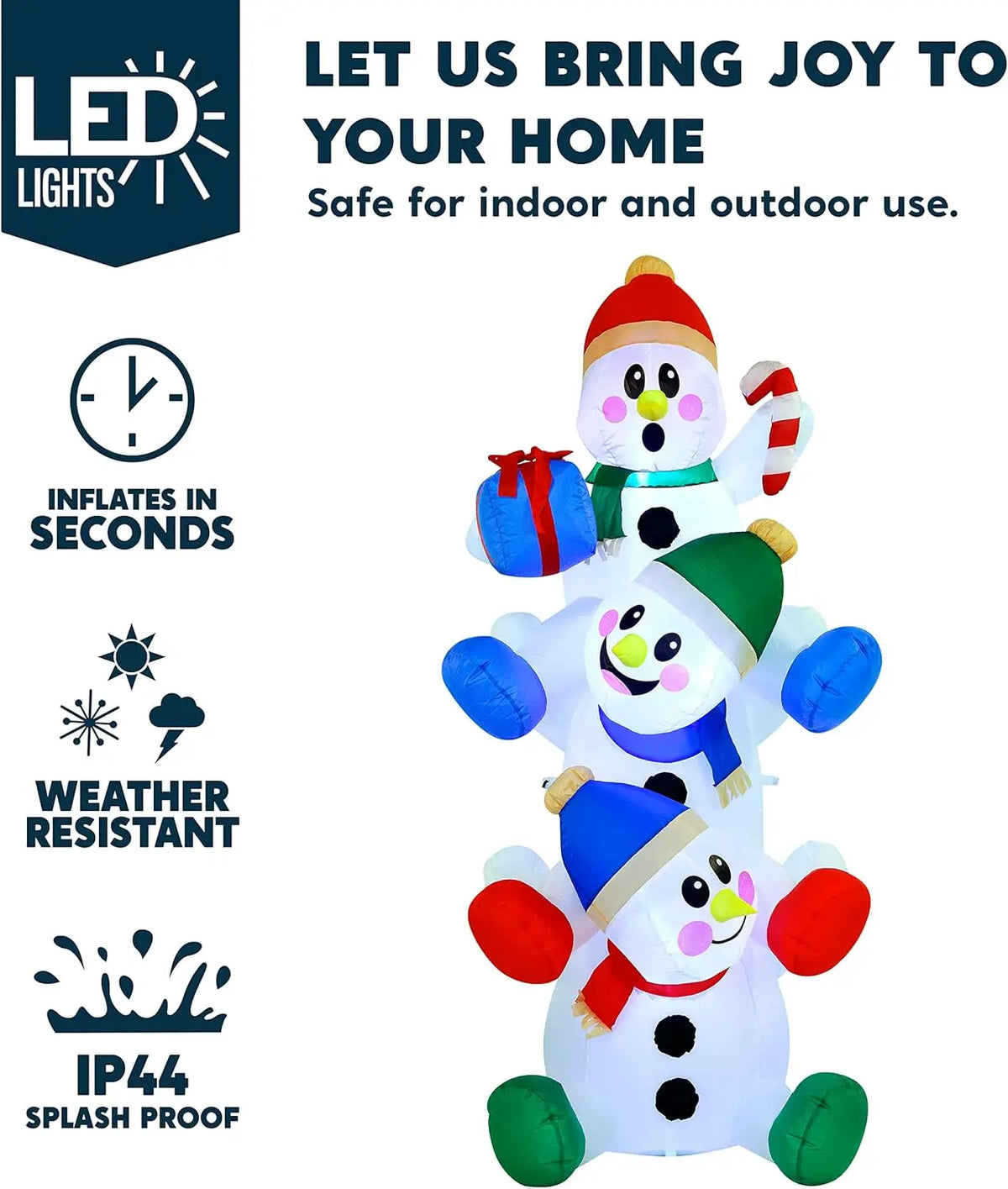 6 FT Christmas Inflatable Decoration Stacked Snowman with Build-in LEDs