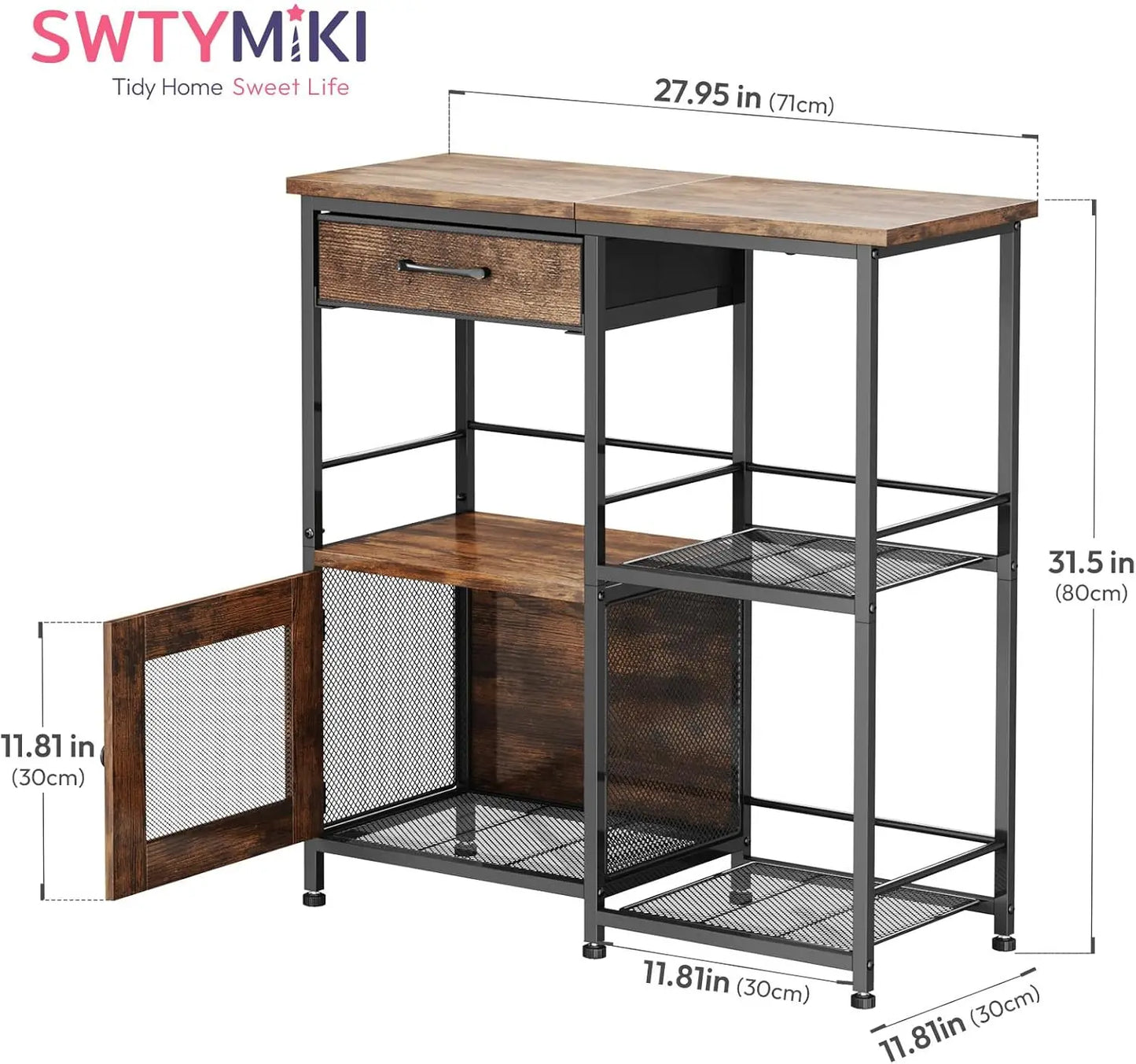 Farmhouse Coffee Bar with Drawers For Small Space
