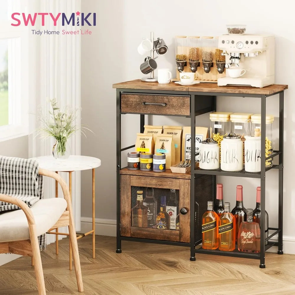 Farmhouse Coffee Bar with Drawers For Small Space
