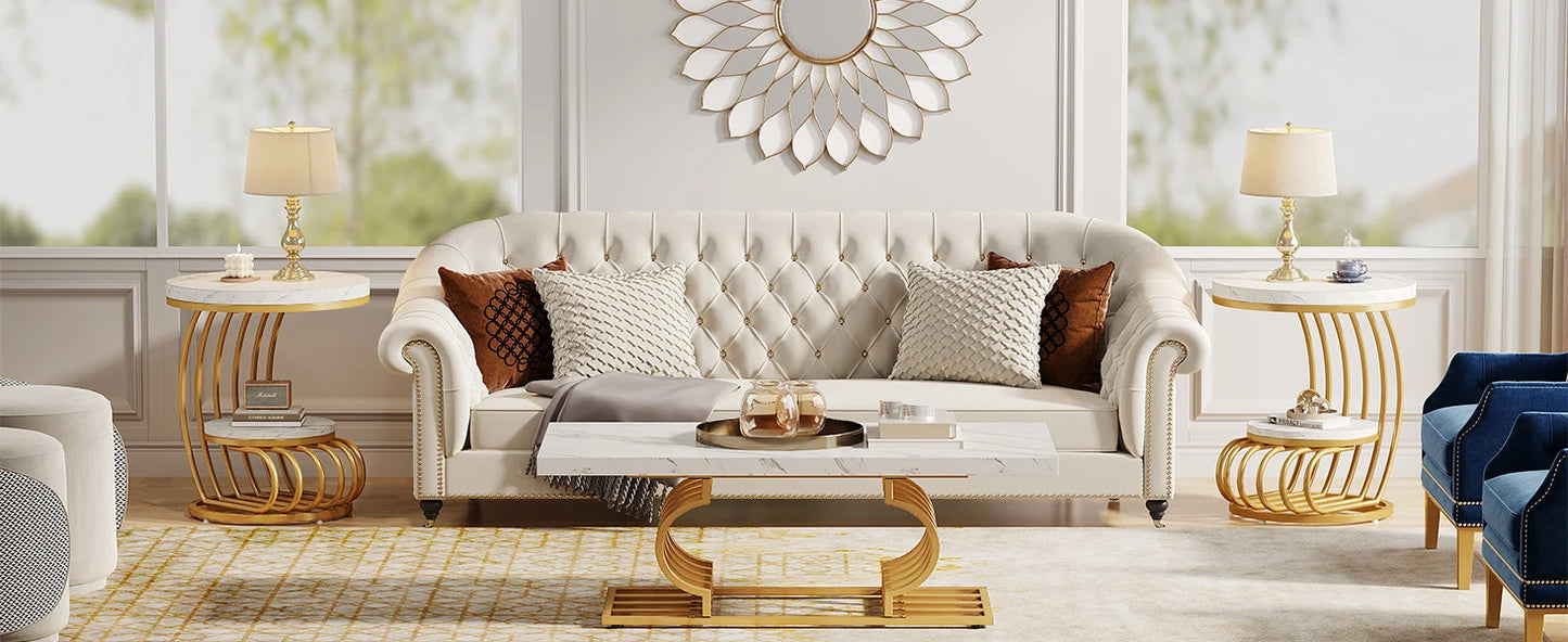 Tribesigns Gold Round End Table: 2 Tiers Faux Marble