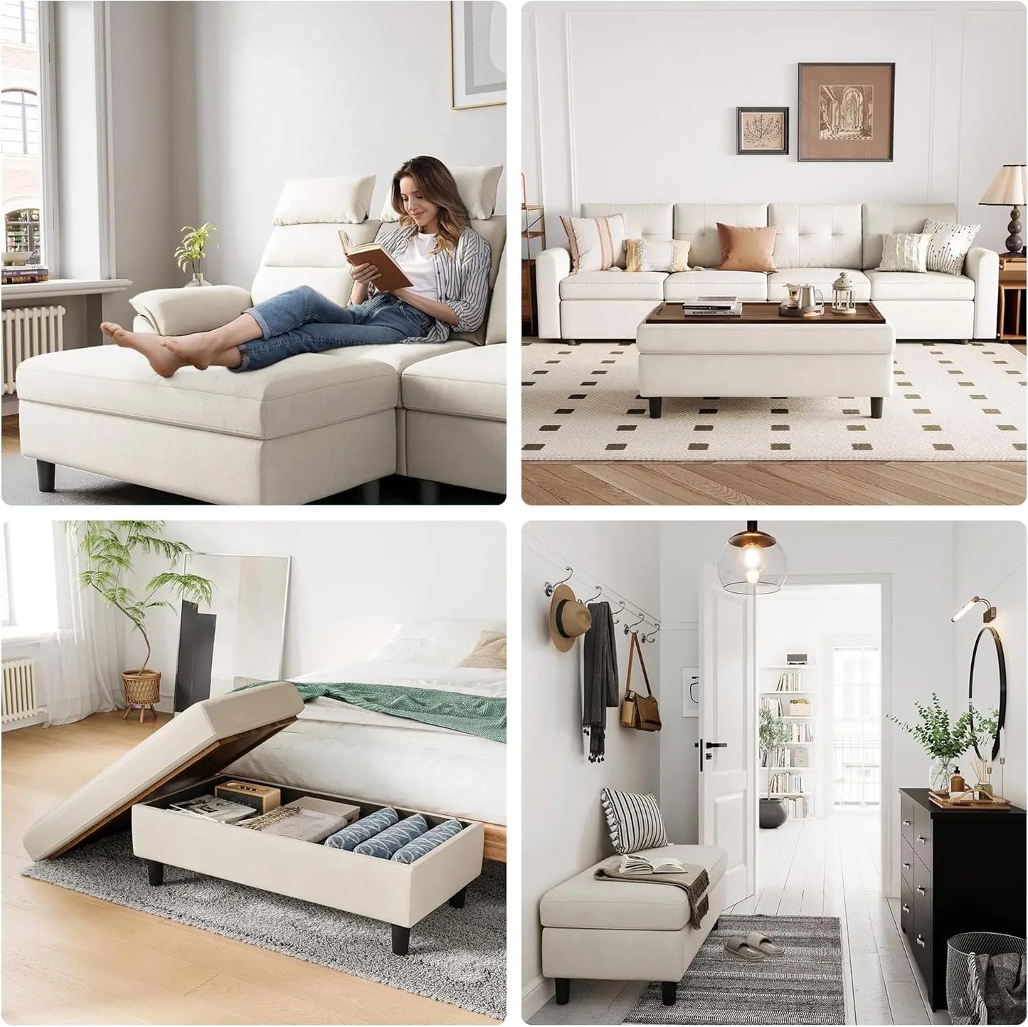 46 Inches Wide Storage Ottoman Bench