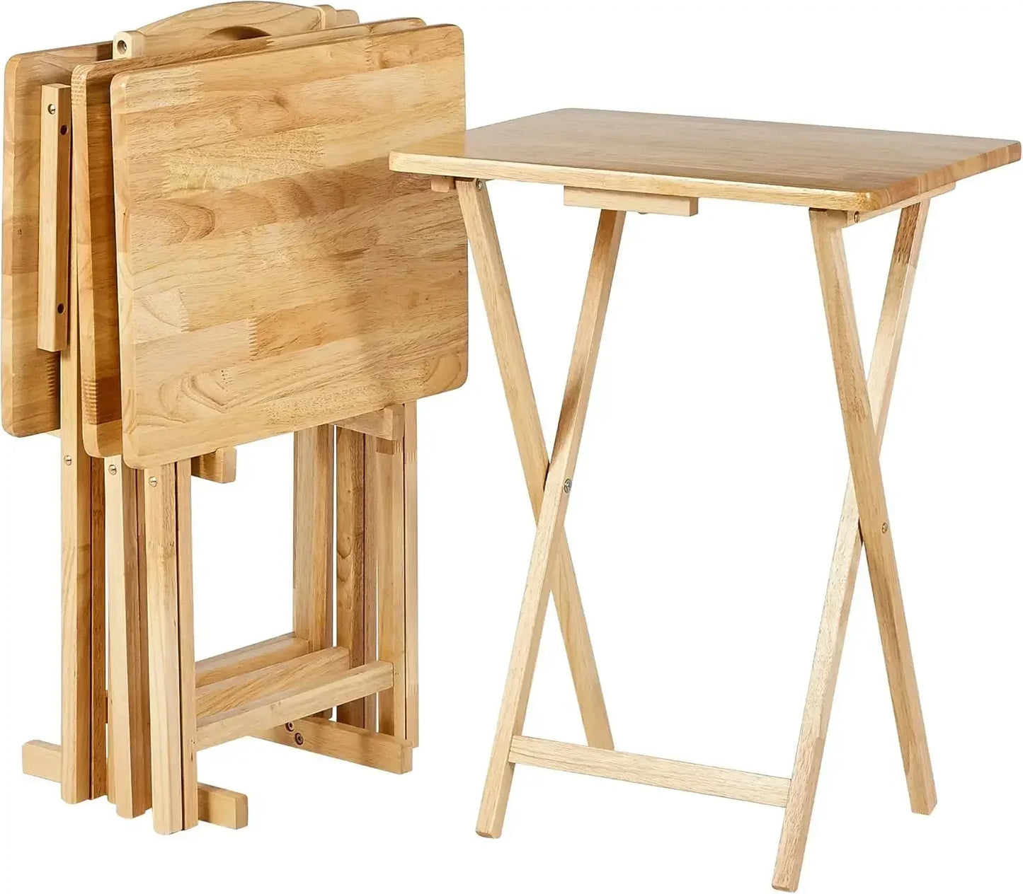 Set of 4 Classic TV Dinner Folding Tray Tables with Storage Rack