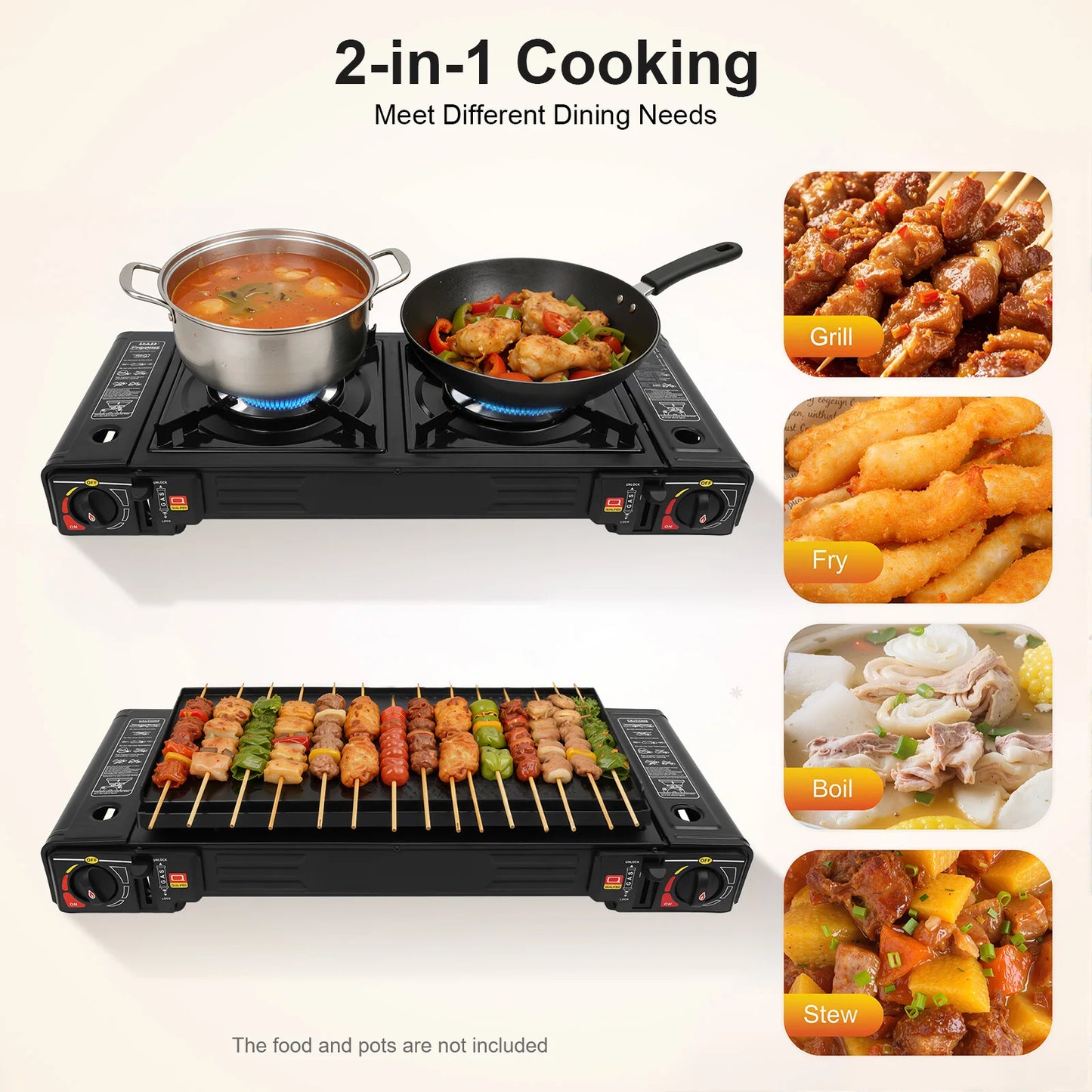 2500W Portable Camping Stove With 2 Burners And Baking Tray