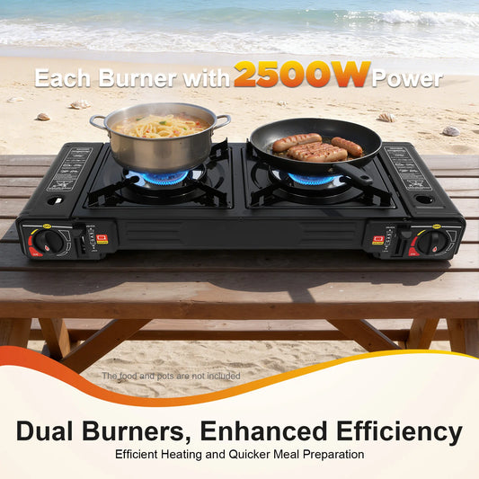 2500W Portable Camping Stove With 2 Burners And Baking Tray