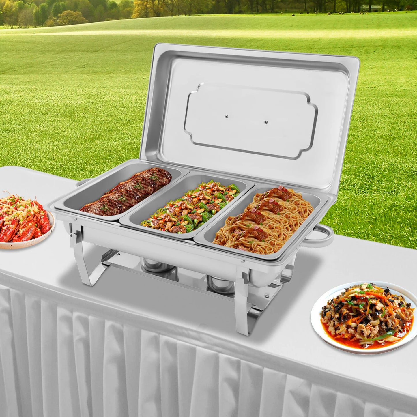 3-Compartment 410 Stainless Steel Chafing Dish