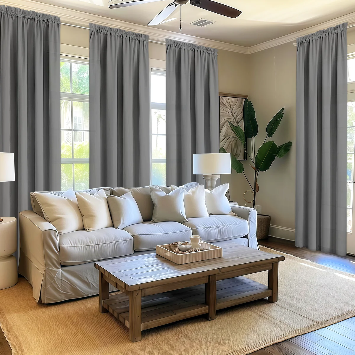 4 Panels Light Filtering Rod Pocke Soft Touch Curtains