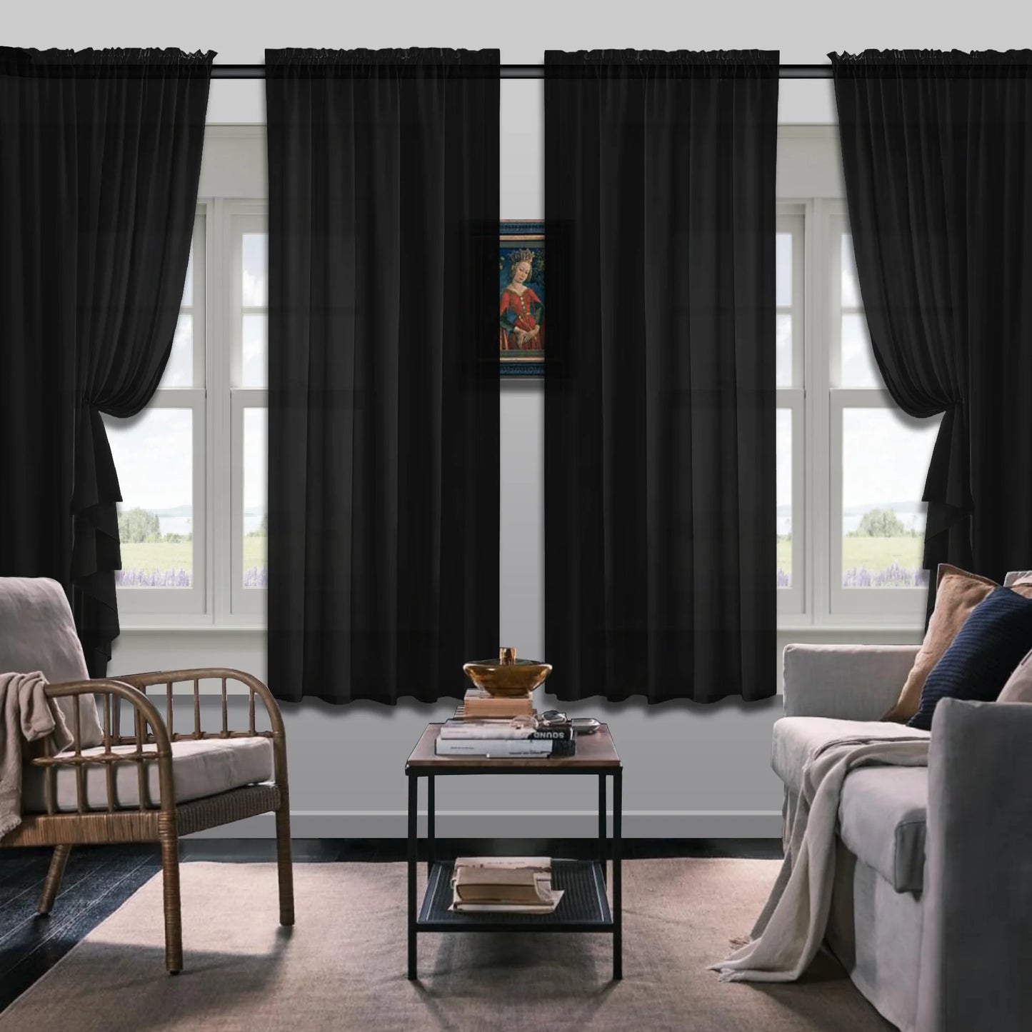 Set Of 4 Simple Rod Pocket Blackout Curtain Panels