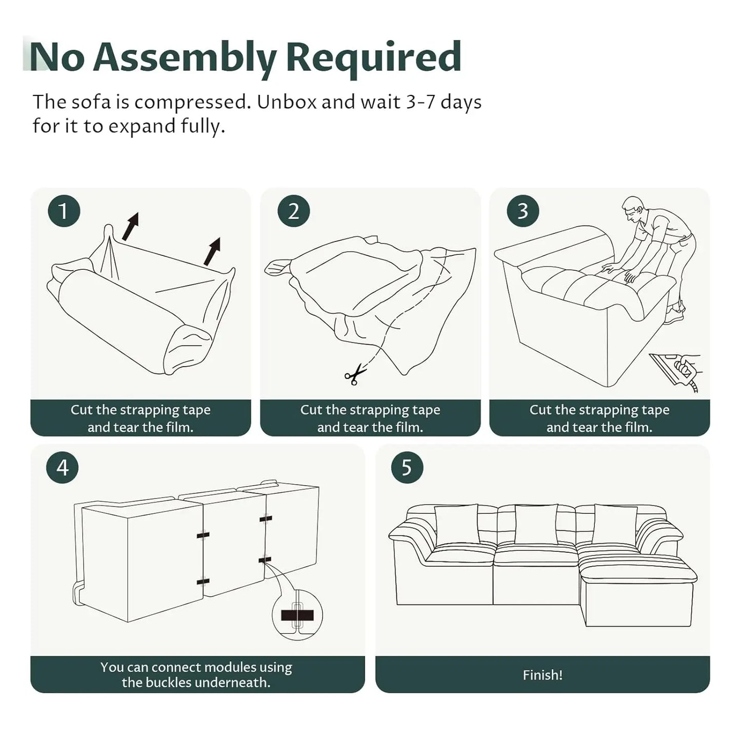 Modular Cloud 112 Inch Sectional Couch with Ottoman