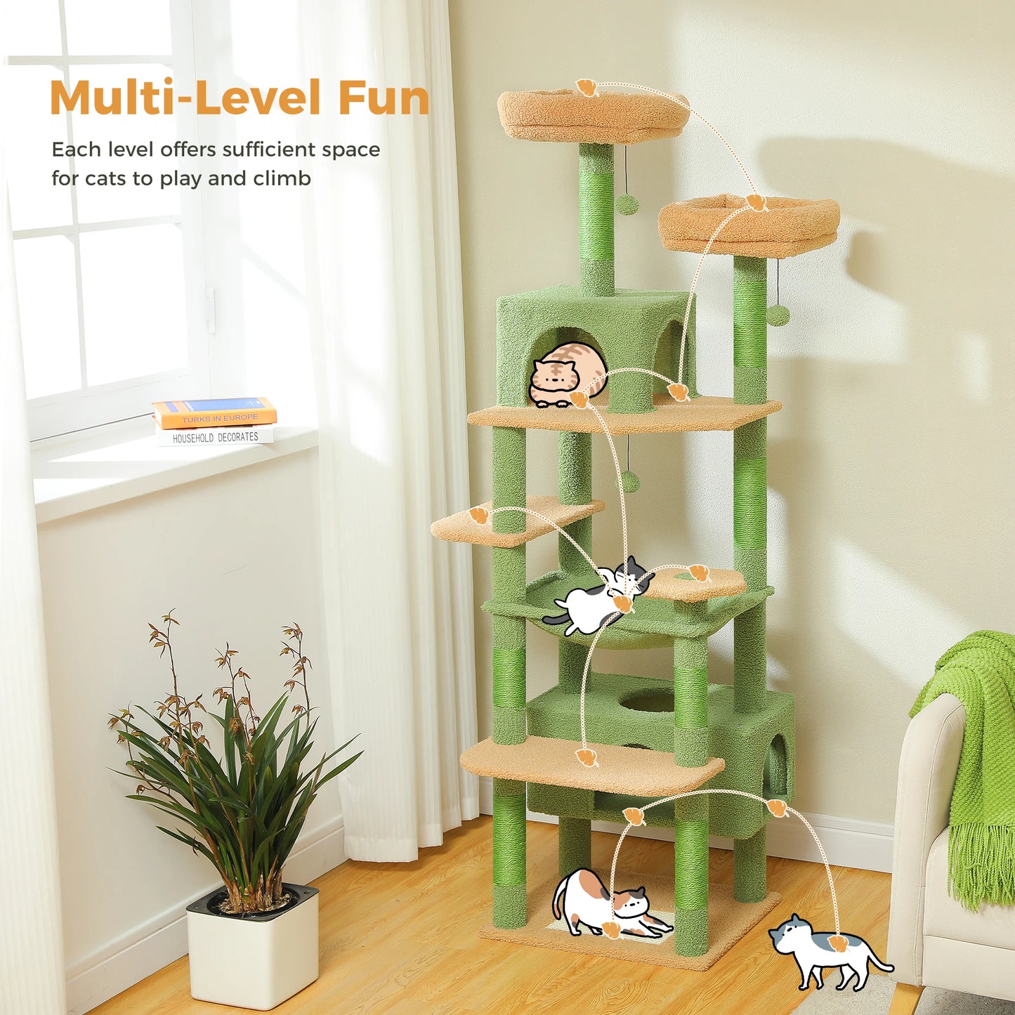 72.4" Large Cat Tree Tower Scratching Post