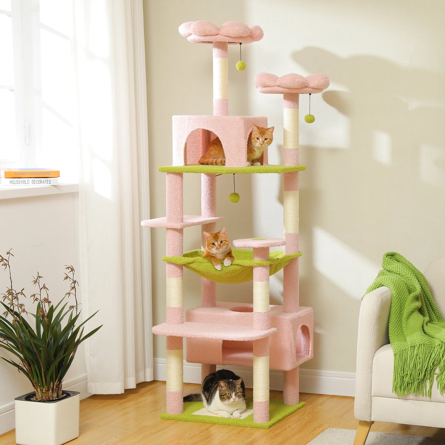 Multi-Level Cat Tower with Scratching Posts, Hammock and Cat Condo