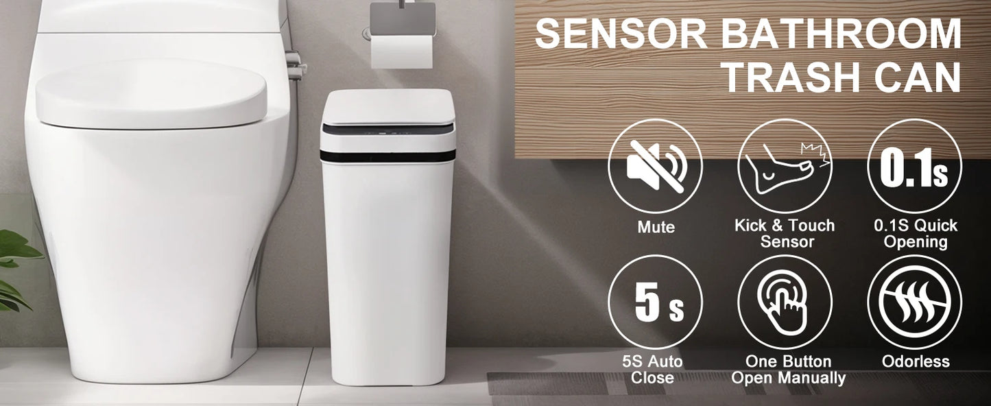 2 Pack 12 Liter Automatic Trash Cans Slim Design with Lid
