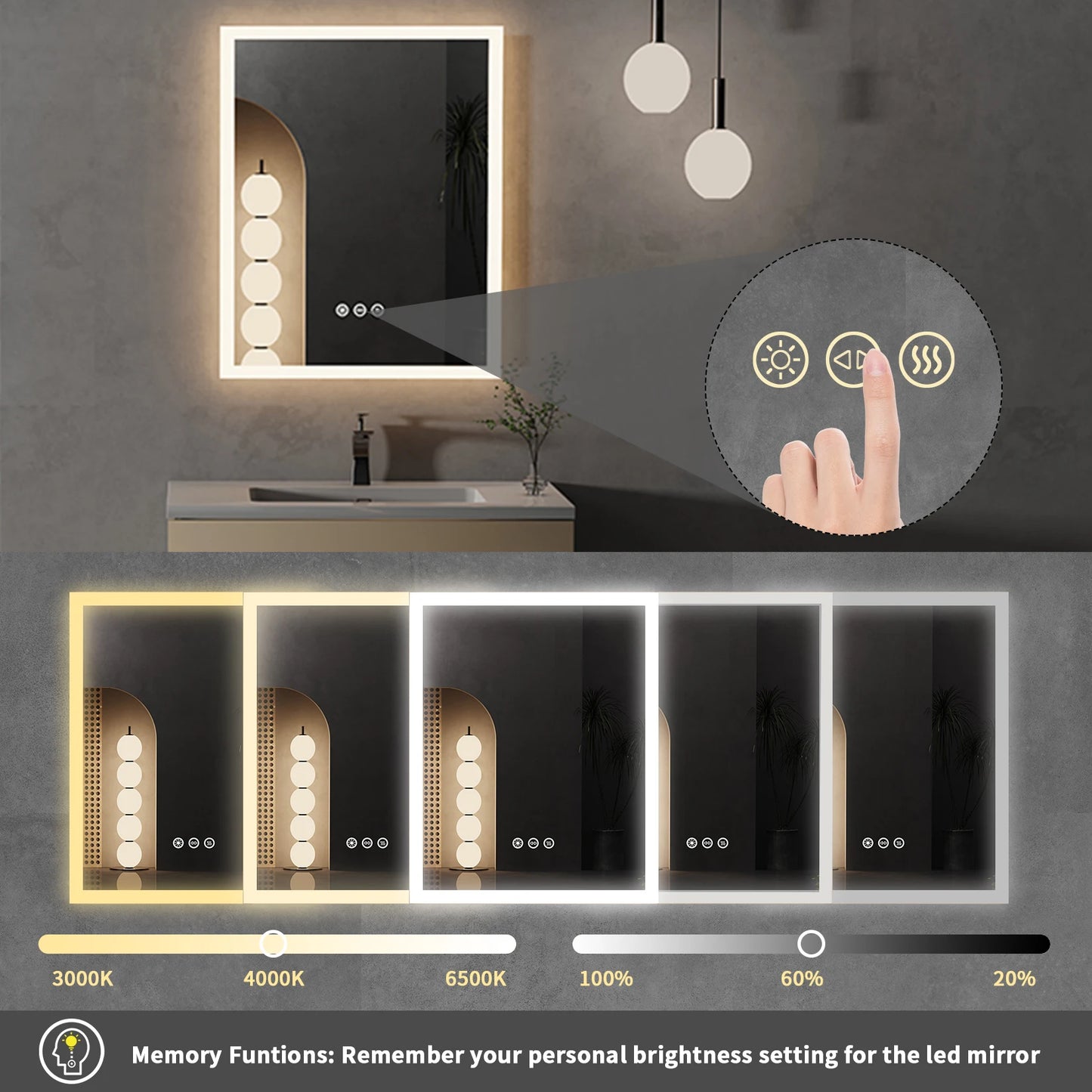 16x20 inch LED Lighted Bathroom Mirror