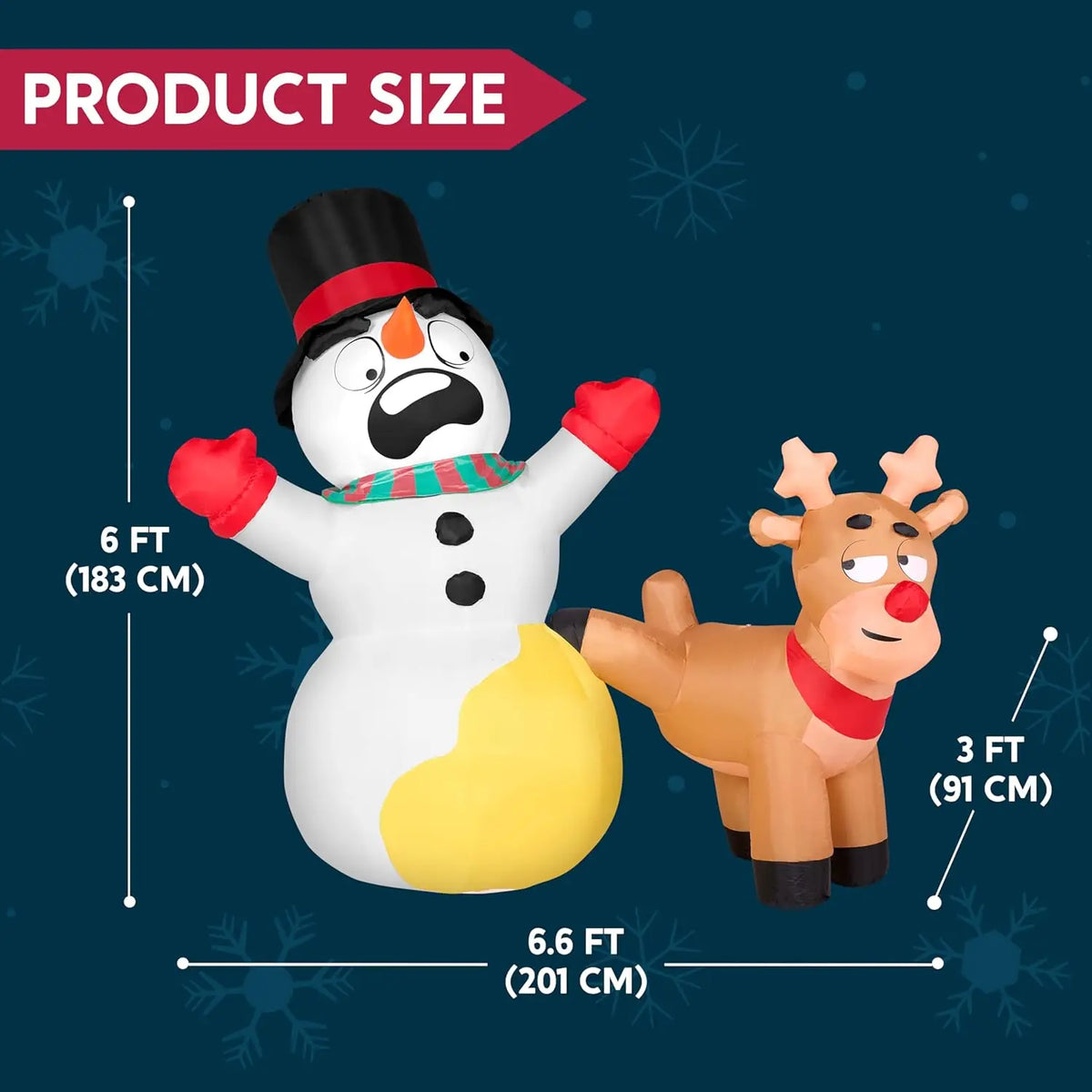 6.6 FT Long Christmas Inflatable Decoration Reindeer Peeing on Snowman with Build-in LED
