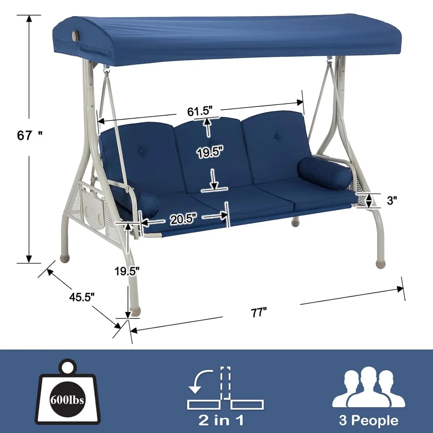 3 Person Patio Swing with Canopy And Stand