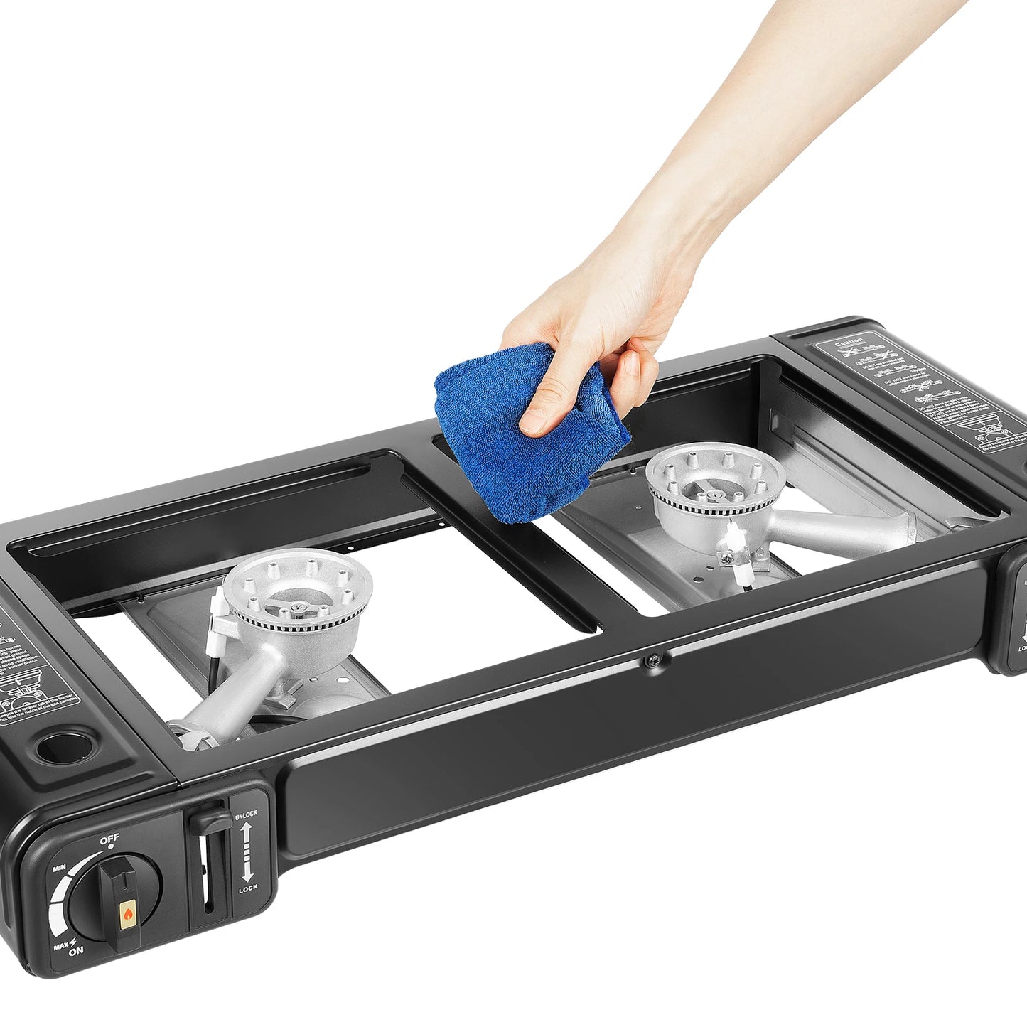 2500W Portable Camping Stove With 2 Burners And Baking Tray
