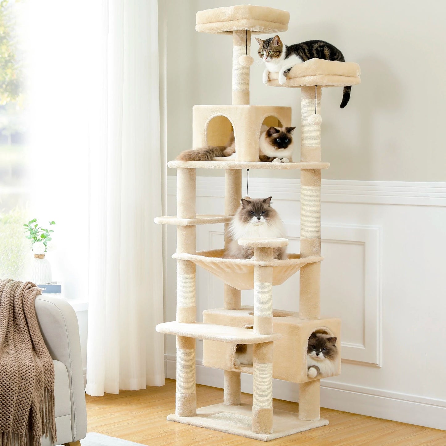 Multi-Level Cat Tower with Scratching Posts, Hammock and Cat Condo