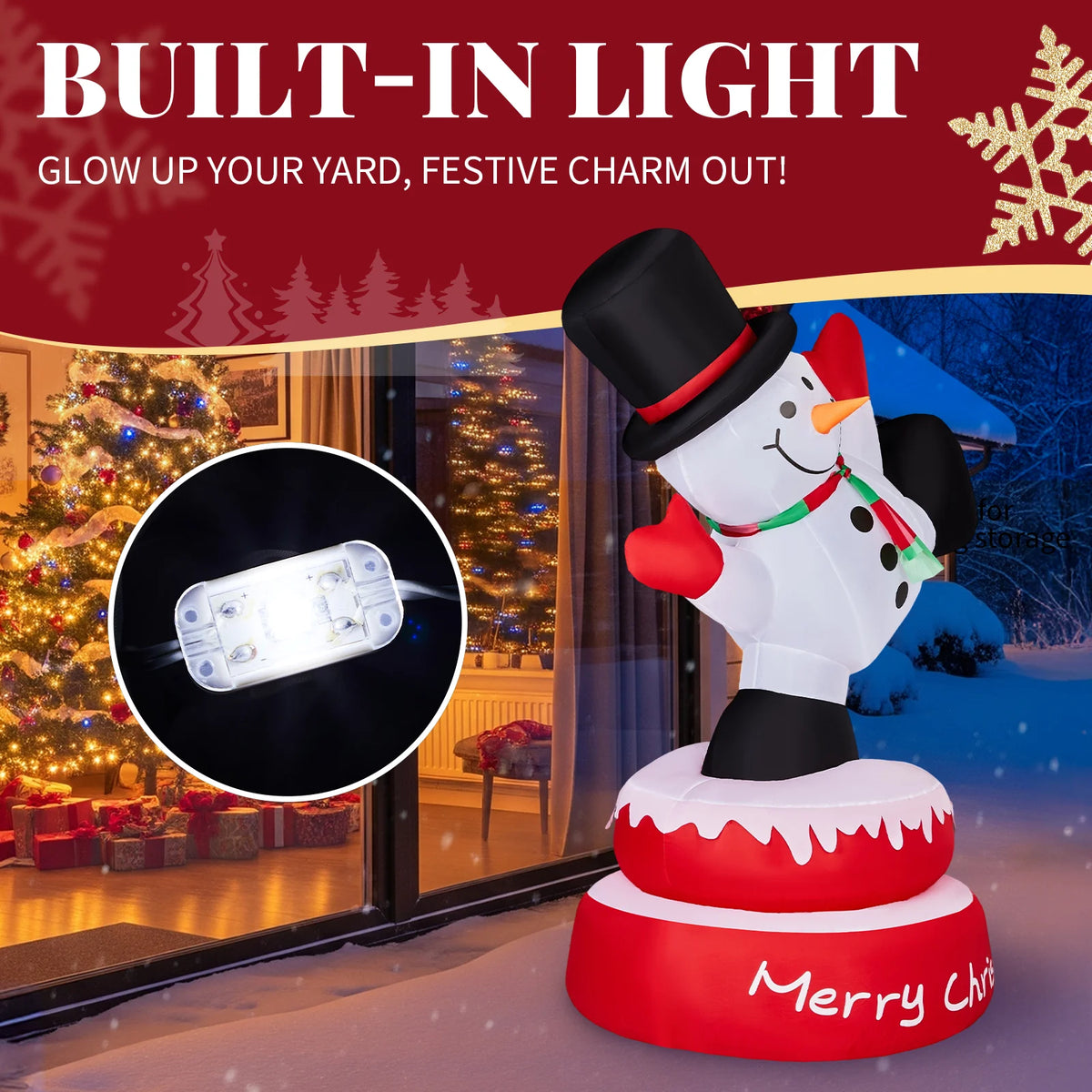 4.8 FT Rotating Inflatable Snowman Decoration with 3 Built-in LED Lights