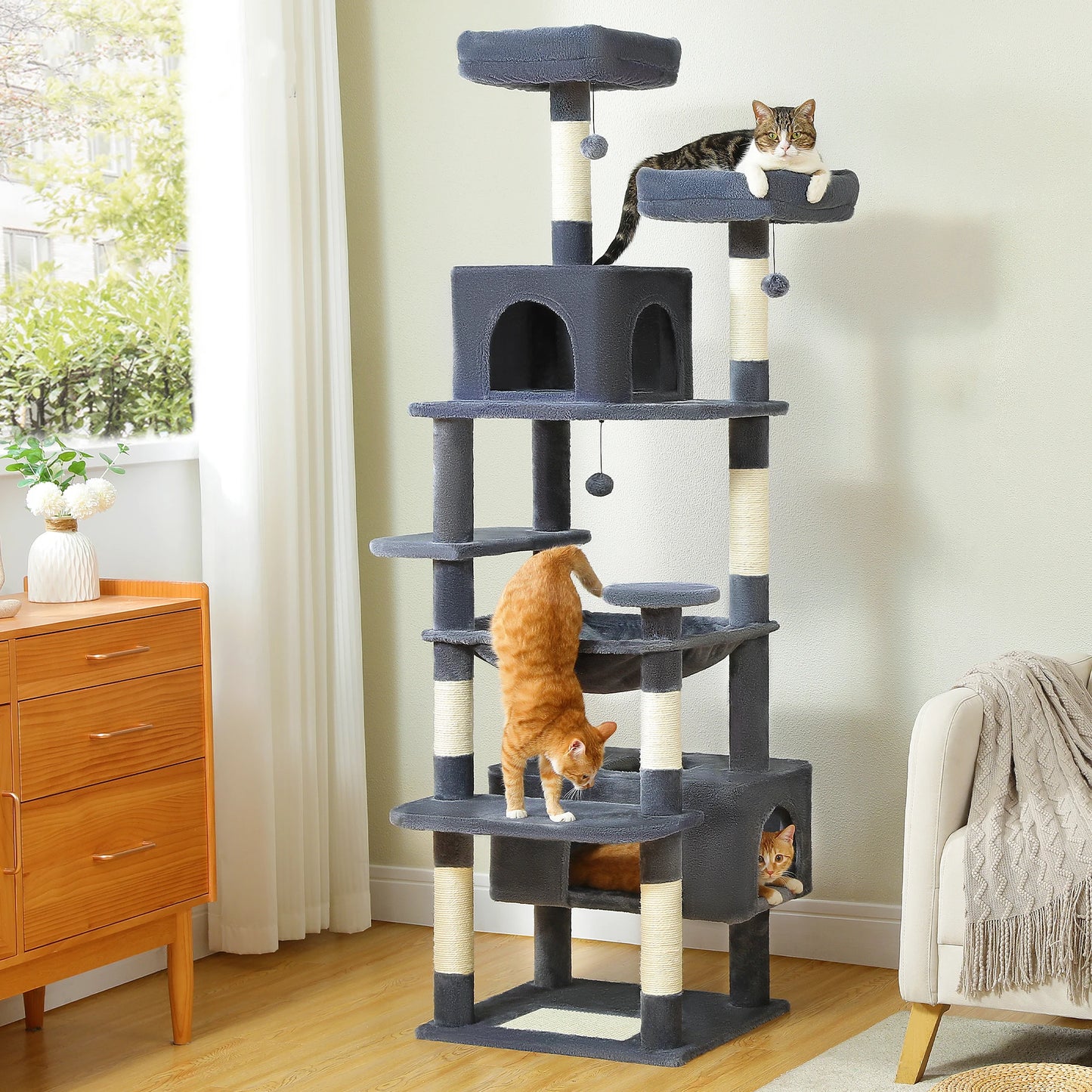 Multi-Level Cat Tower with Scratching Posts, Hammock and Cat Condo