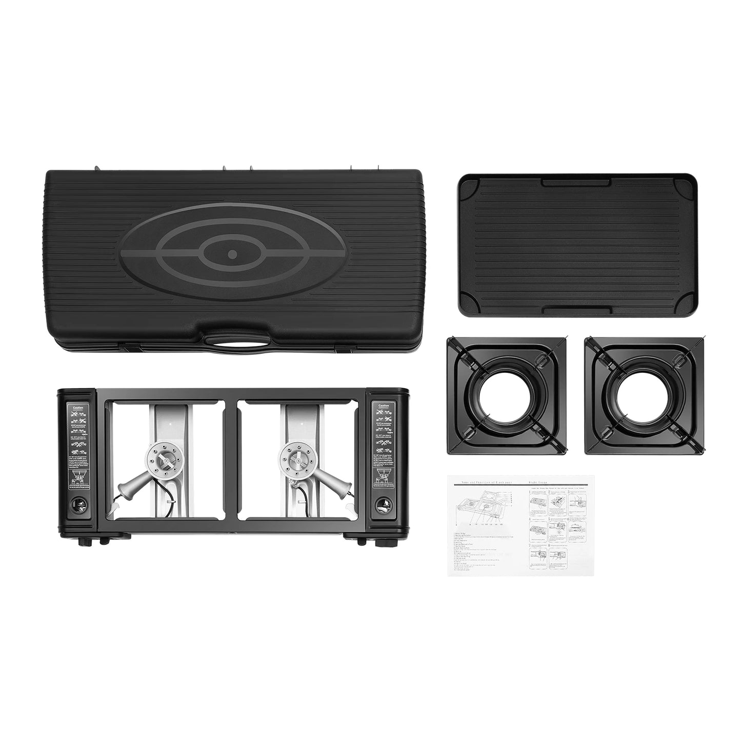 2500W Portable Camping Stove With 2 Burners And Baking Tray