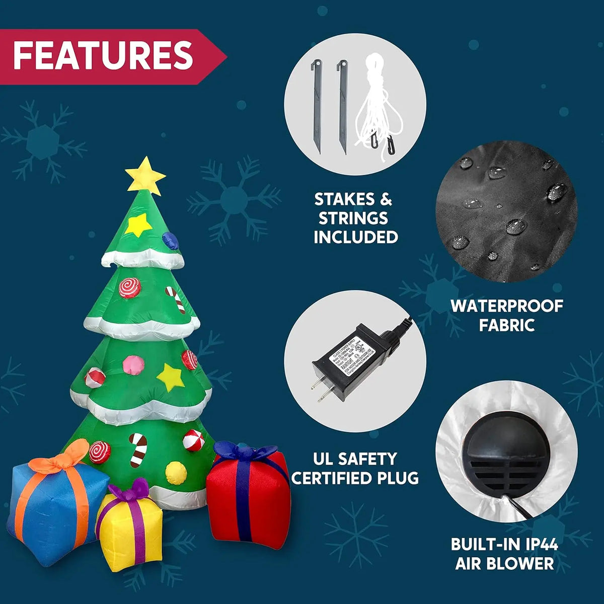 7FT Christmas Tree Inflatables Outdoor Decoration with 3 Gift Boxes Build-in LEDs