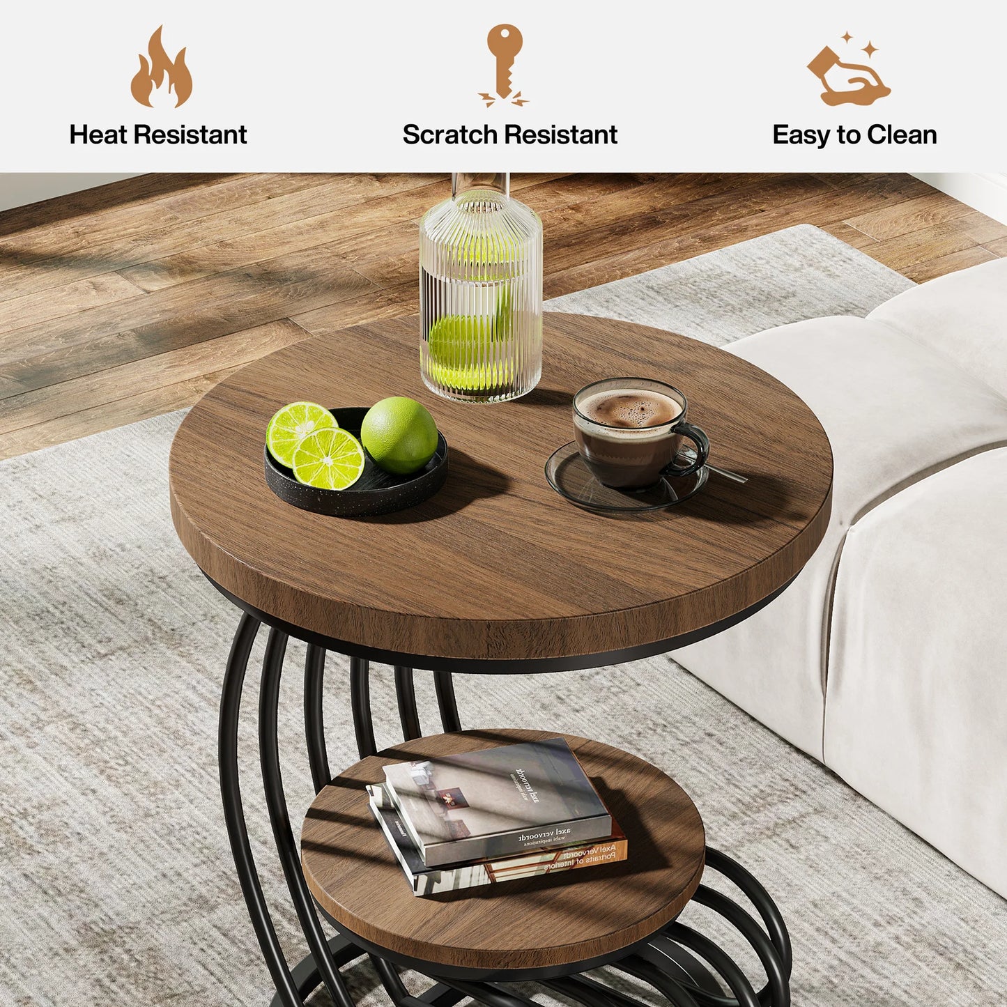 Tribesigns Gold Round End Table: 2 Tiers Faux Marble