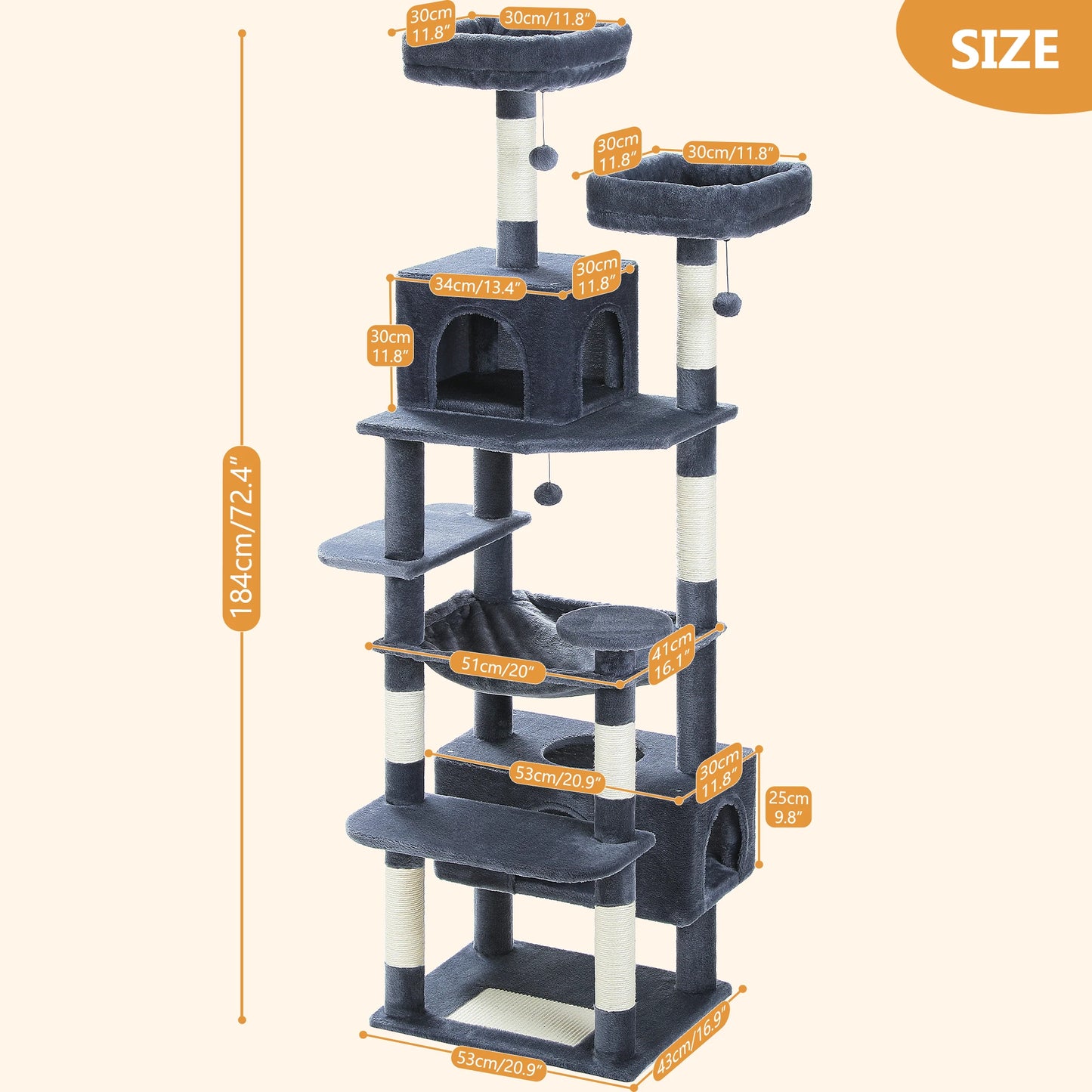 Multi-Level Cat Tower with Scratching Posts, Hammock and Cat Condo