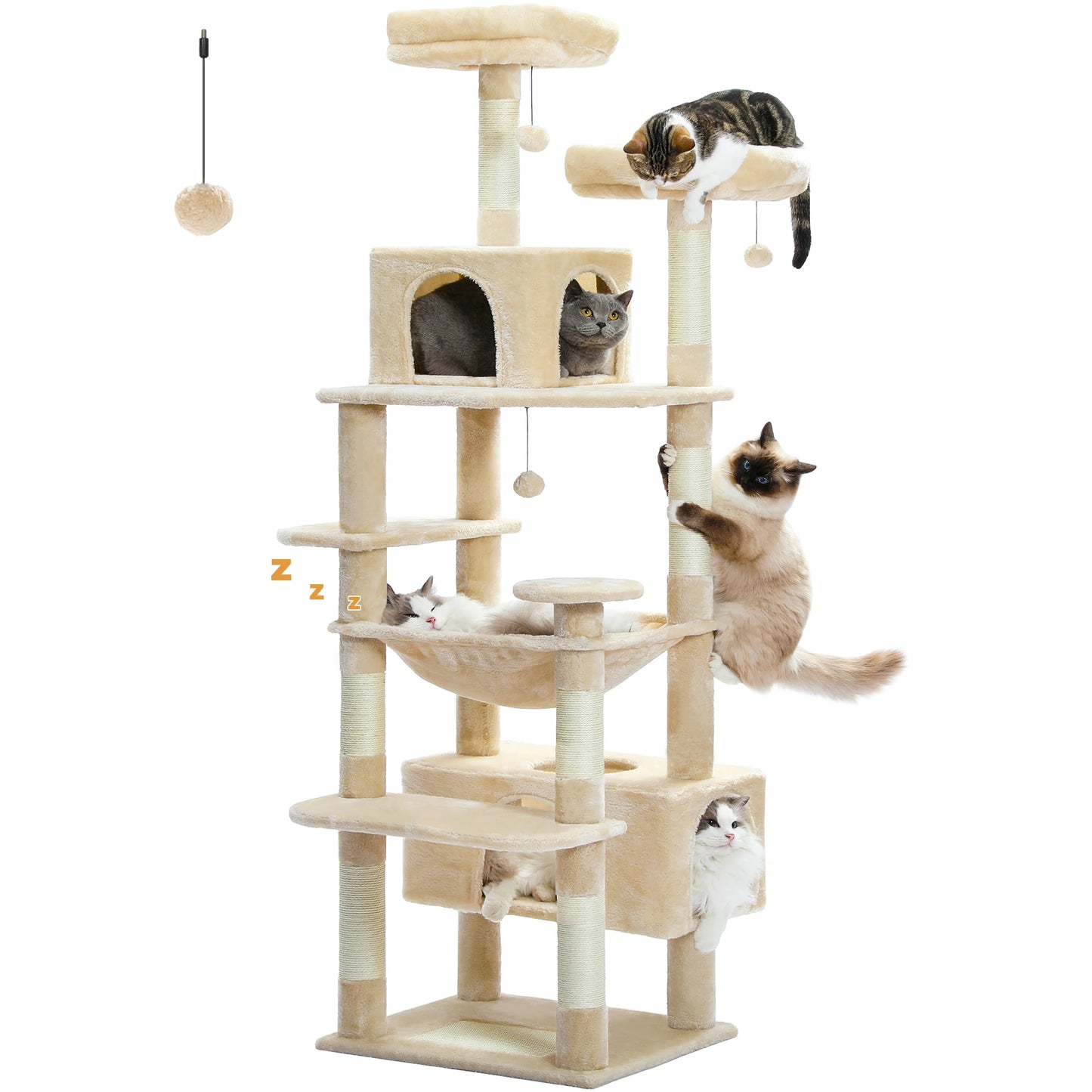 Multi-Level Cat Tower with Scratching Posts, Hammock and Cat Condo