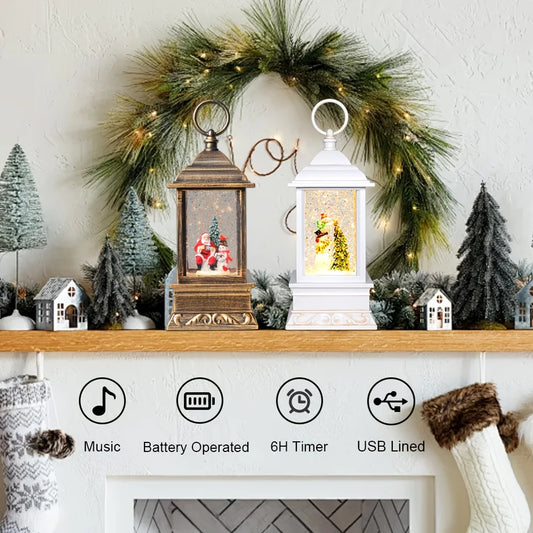 10 Inch Lighted Christmas Tree Music Box Lantern