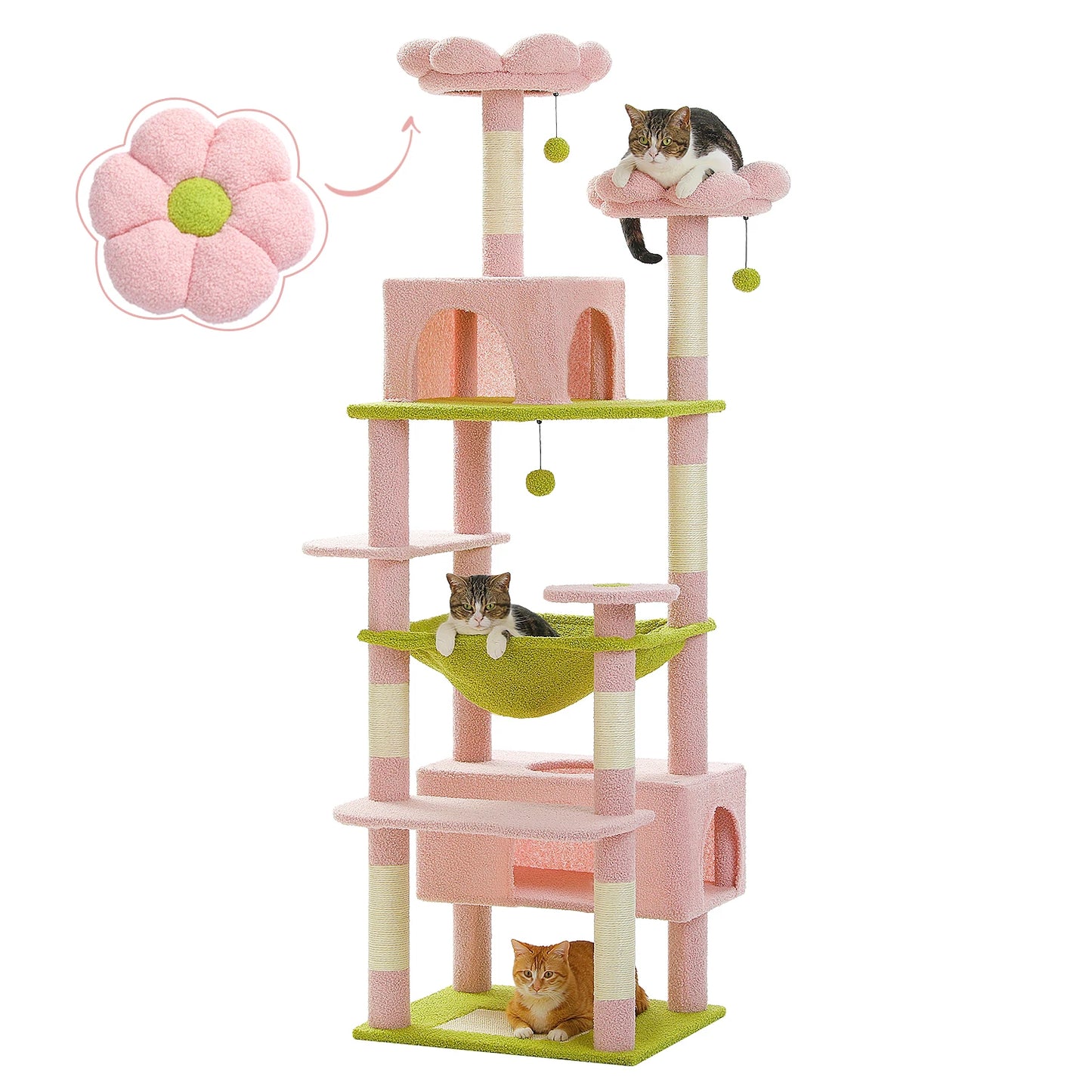Multi-Level Cat Tower with Scratching Posts, Hammock and Cat Condo