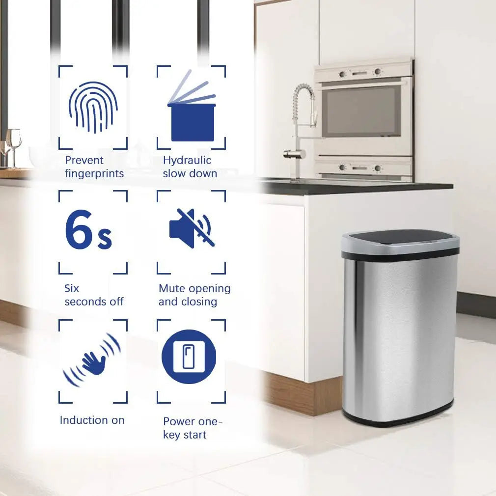 Automatic Touchless 13-Gallon Stainless Steel Trash Can with Odor Control