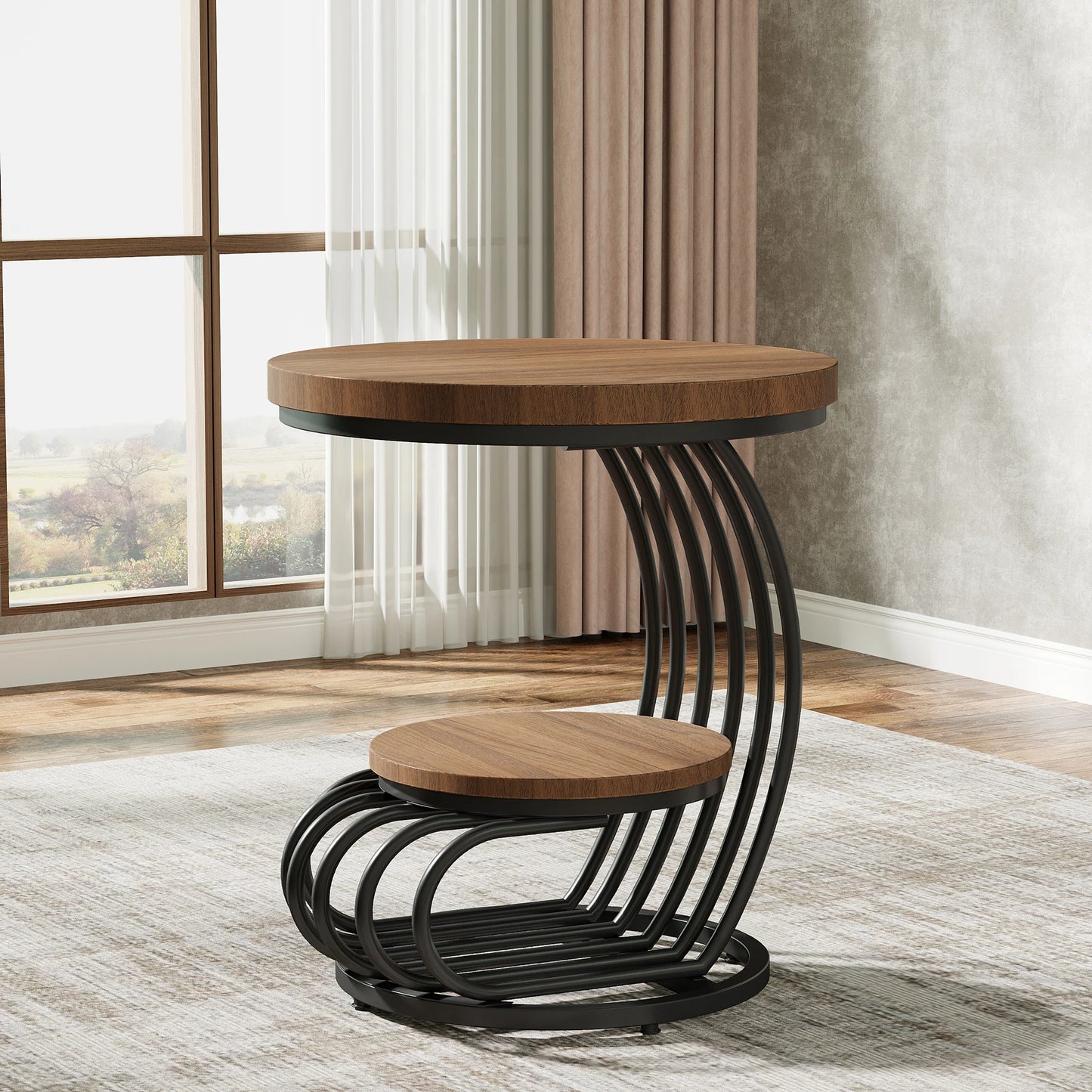 Tribesigns Gold Round End Table: 2 Tiers Faux Marble