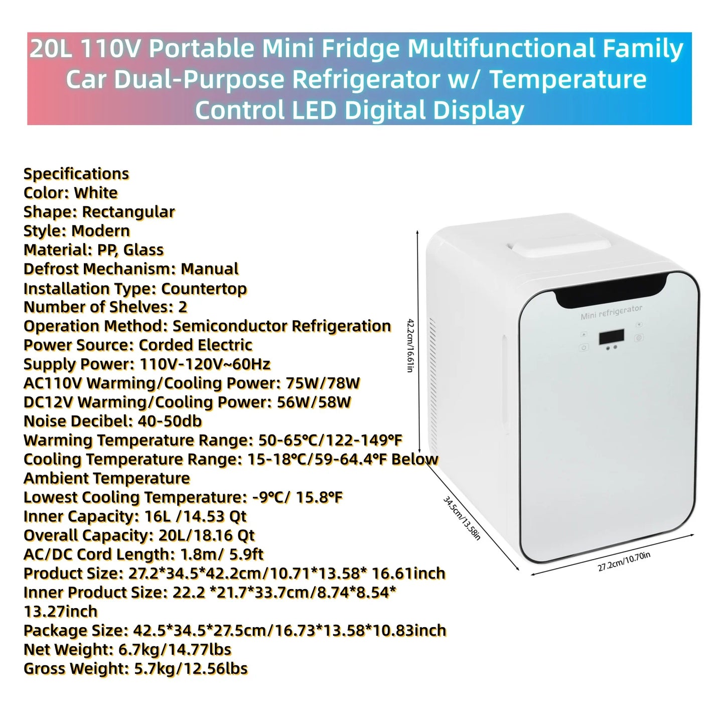110V Portable Multifunctional Mini Fridge Or Food Warmer For Family Car With Temperature Control LED Digital Display