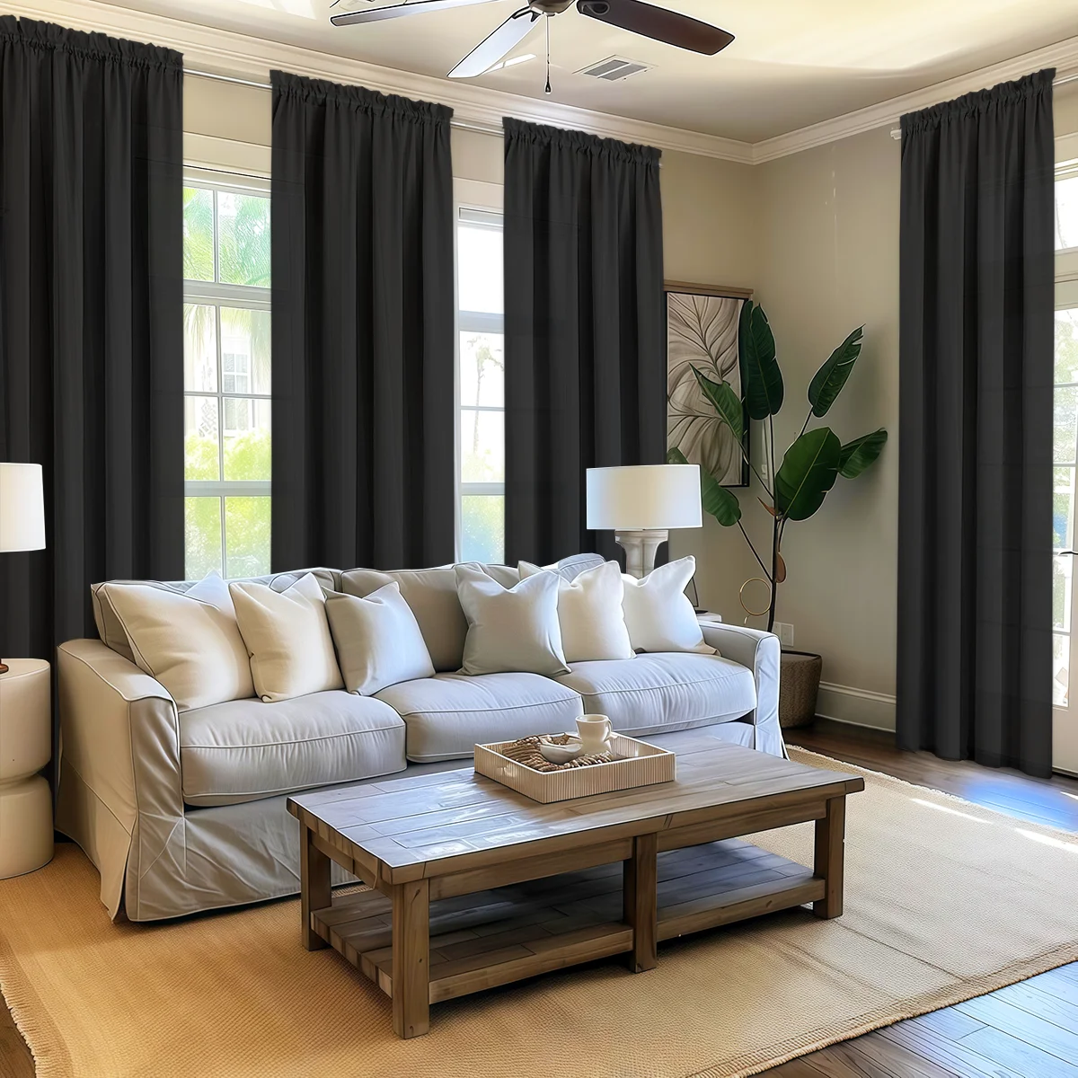 4 Panels Light Filtering Rod Pocke Soft Touch Curtains