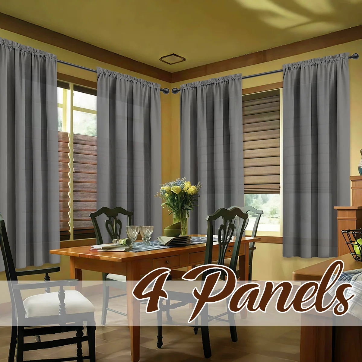 4 Panels Light Filtering Rod Pocke Soft Touch Curtains