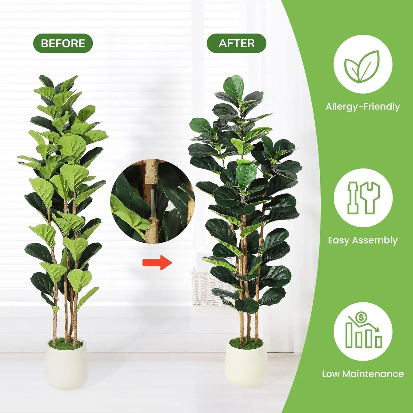 5 or 7FT Artificial Fiddle Leaf Fig Tree with Pot