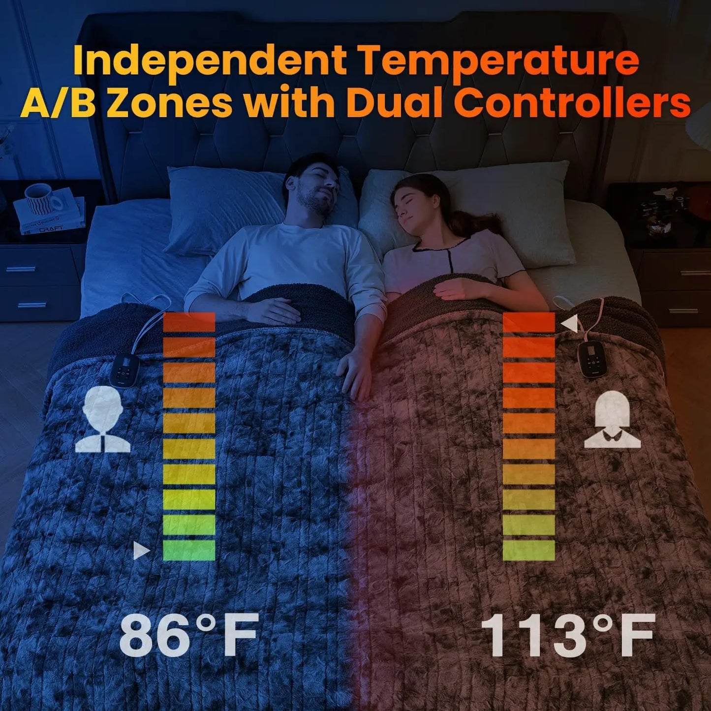 King Size Faux Fur Electric Blanket with Dual Control, 10 Heat Levels & Auto Shut Off