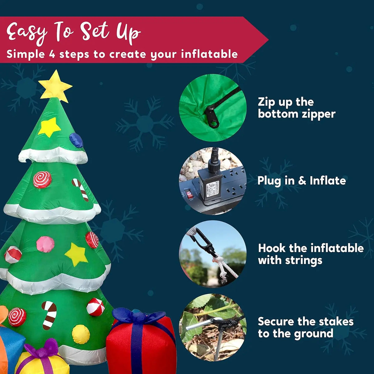 7FT Christmas Tree Inflatables Outdoor Decoration with 3 Gift Boxes Build-in LEDs