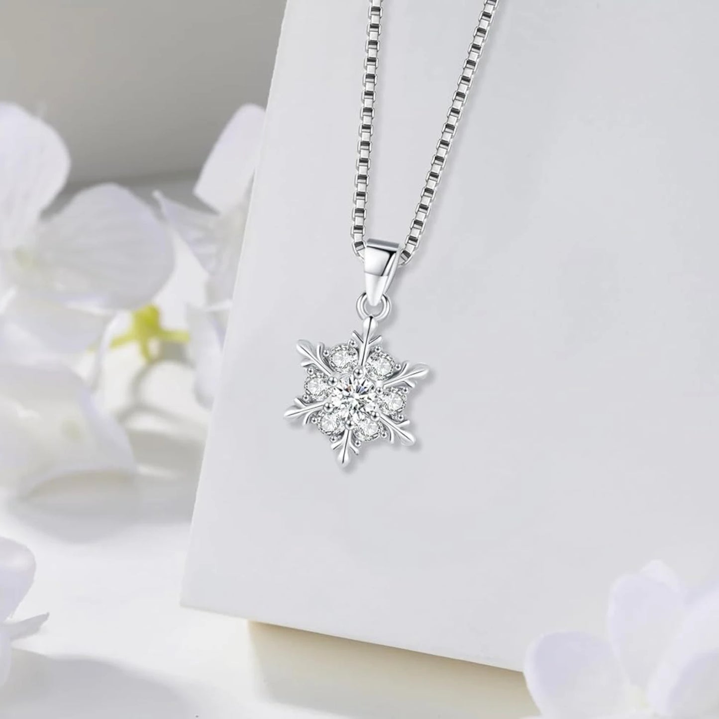 925 Sterling Silver Zirconia Snowflake Necklace Gift