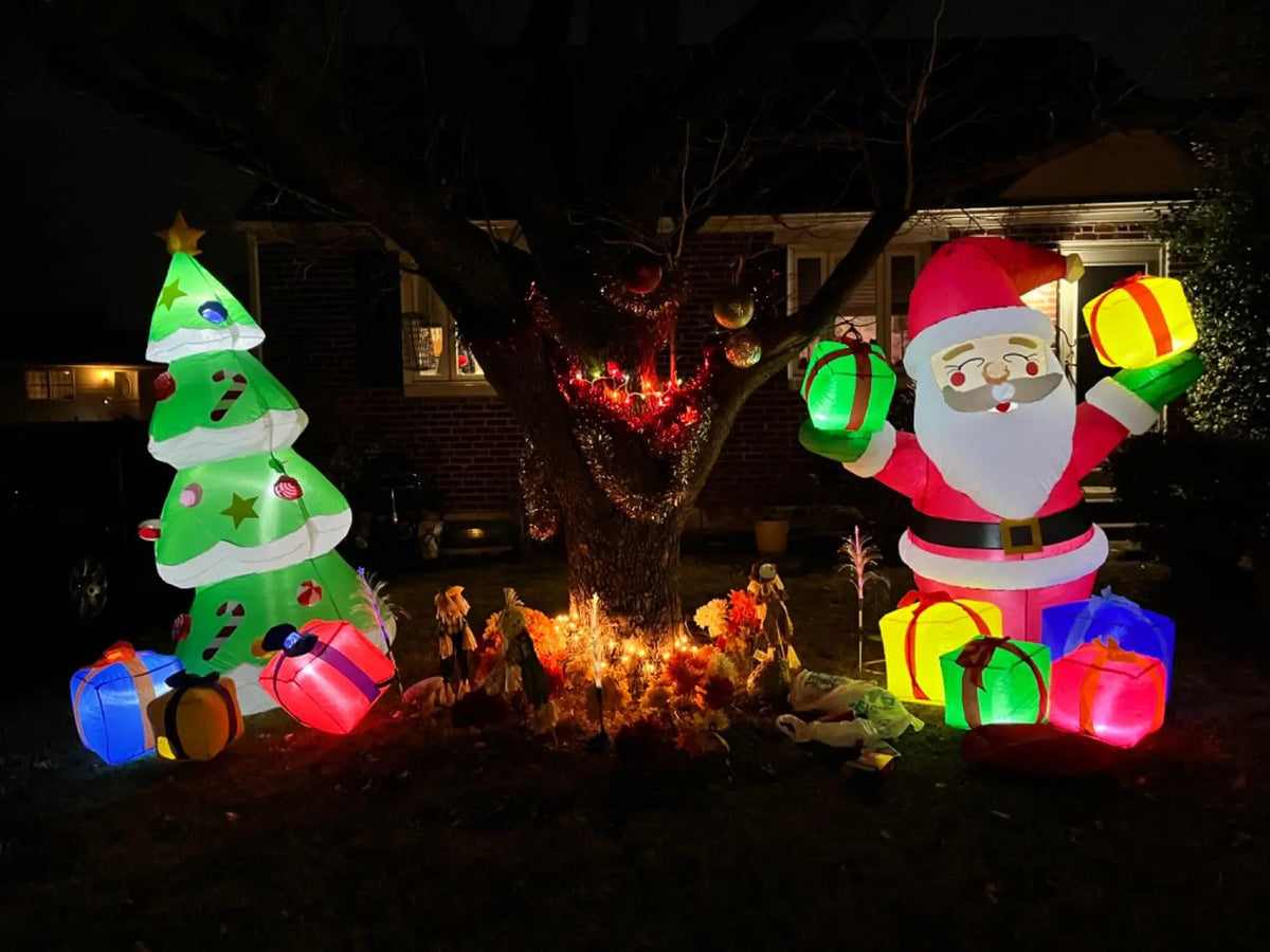 7FT Christmas Tree Inflatables Outdoor Decoration with 3 Gift Boxes Build-in LEDs