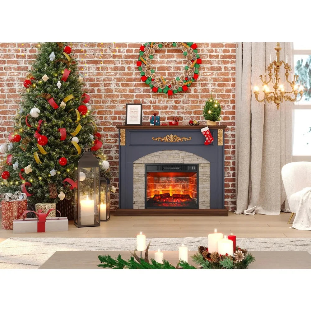44in Electric Fireplace with Mantel, Stacked Stone
