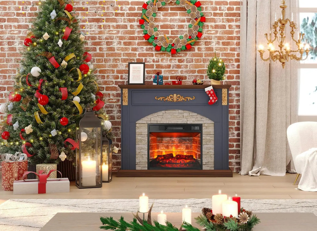 44in Electric Fireplace with Mantel, Stacked Stone