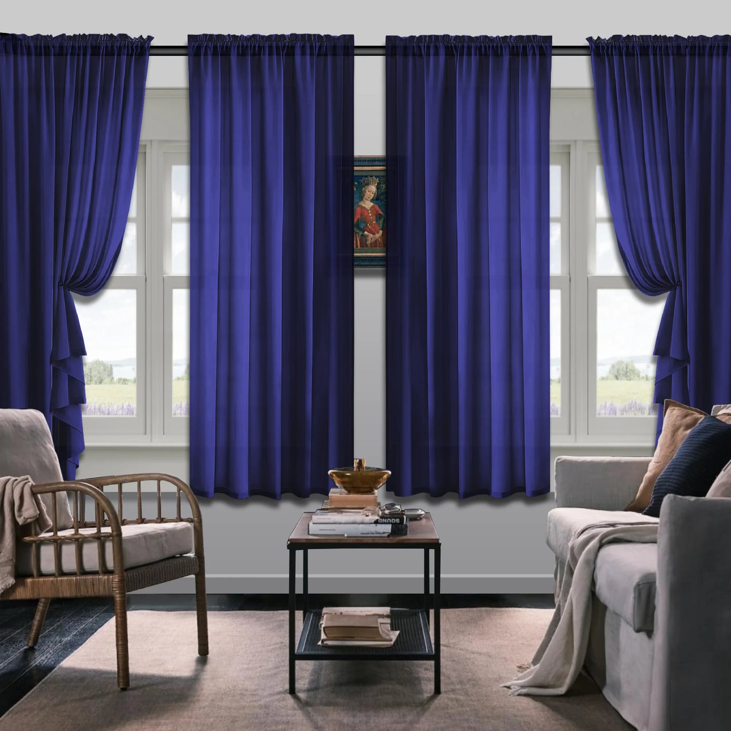 Set Of 4 Simple Rod Pocket Blackout Curtain Panels
