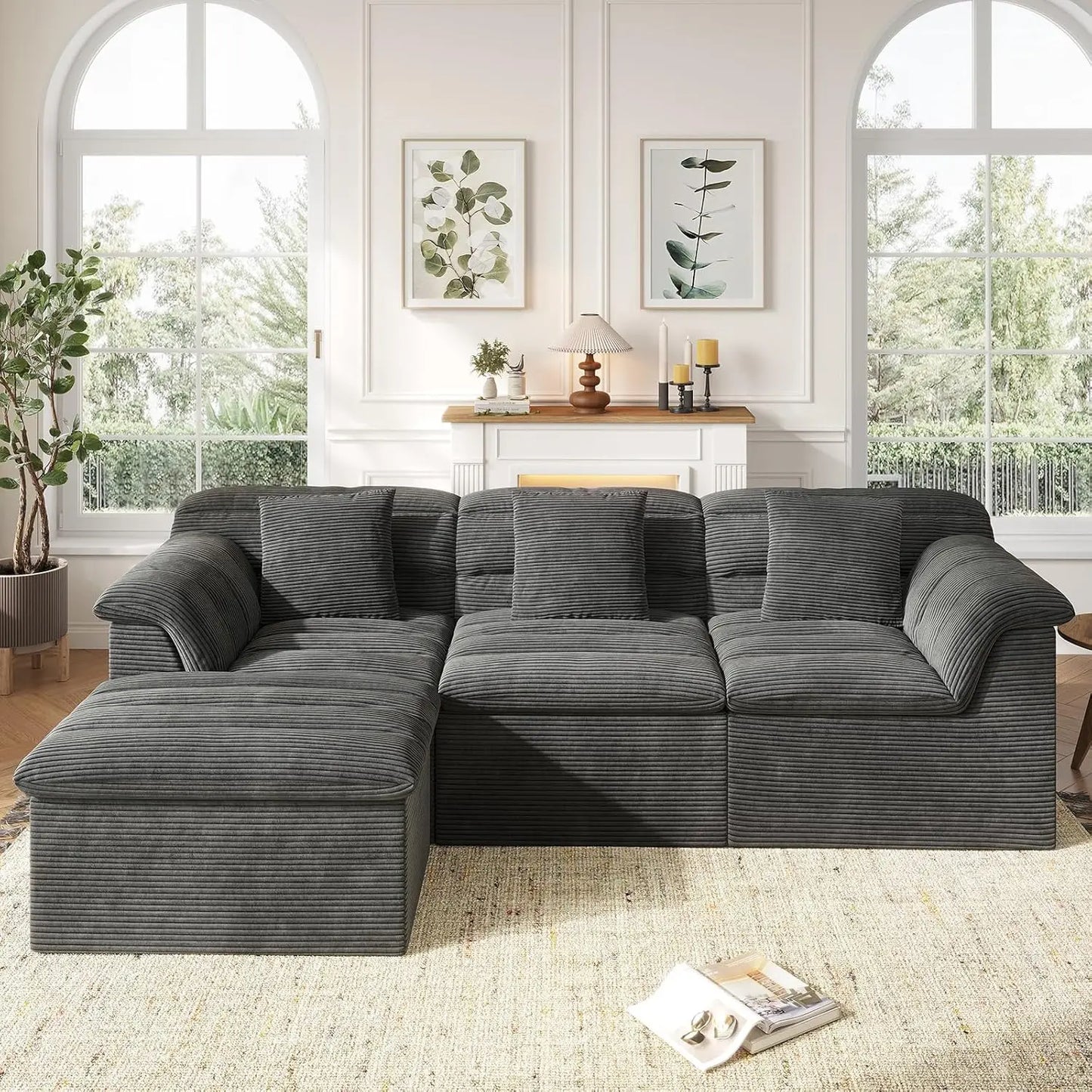 Modular Cloud 112 Inch Sectional Couch with Ottoman