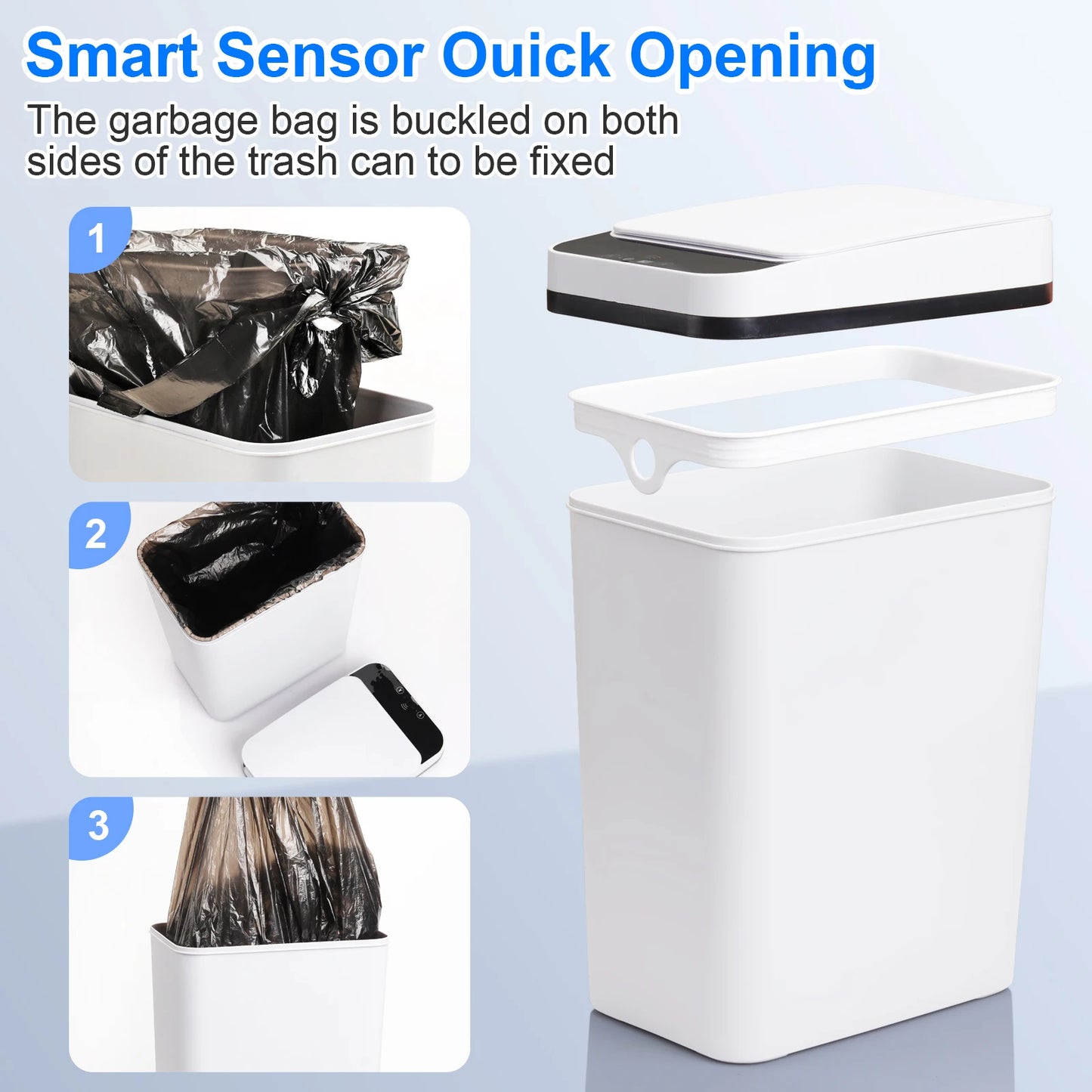 2 Pack 12 Liter Automatic Trash Cans Slim Design with Lid