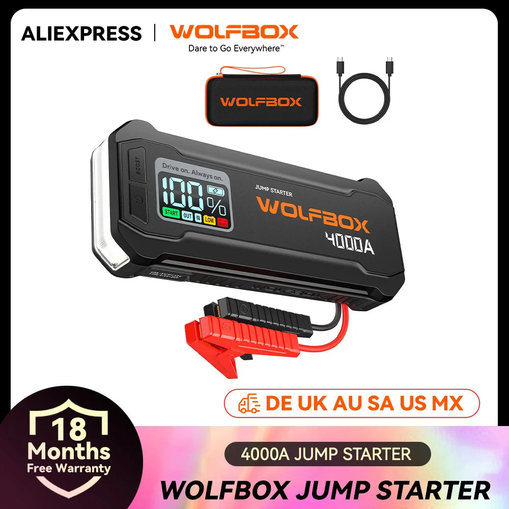 WOLFBOX JS24 4000A Portable Jump Starter Battery Pack Power Bank