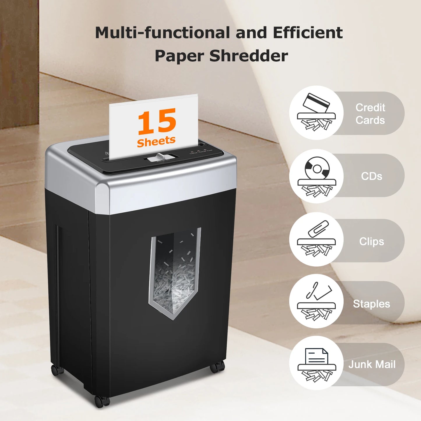 Bonsaii P-4 Security 15-Sheet Paper Shredder